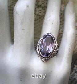 Bague cocktail vintage en argent sterling russe soviétique de l'URSS avec alexandrite faite à la main