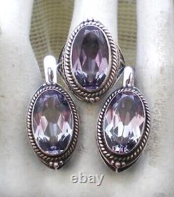 Bague cocktail vintage en argent sterling russe soviétique de l'URSS avec alexandrite faite à la main