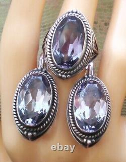 Bague cocktail vintage en argent sterling russe soviétique de l'URSS avec alexandrite faite à la main