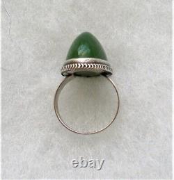 Bague de cocktail en jade néphrite verte en argent massif 875 russe soviétique de l'époque soviétique