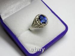Bague en argent sterling 925 russe soviétique vintage avec saphir, bijoux pour femmes taille 6,5