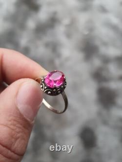 Bague en argent sterling russe soviétique vintage 875 avec rubis URSS, bijoux pour femmes taille 9