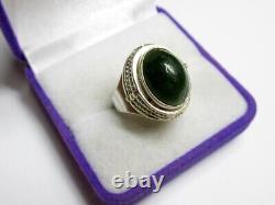 Bague en argent sterling soviétique russe vintage 875 avec jade URSS, bijoux pour femmes taille 6.5