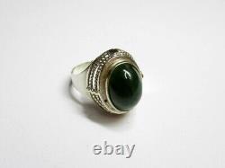 Bague en argent sterling soviétique russe vintage 875 avec jade URSS, bijoux pour femmes taille 6.5