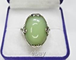 Bague en argent sterling soviétique russe vintage 875 avec jade, URSS, bijoux pour femmes taille 8.5