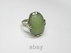 Bague en argent sterling soviétique russe vintage 875 avec jade, URSS, bijoux pour femmes taille 8.5