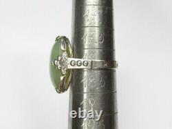 Bague en argent sterling soviétique russe vintage 875 avec jade, URSS, bijoux pour femmes taille 8.5