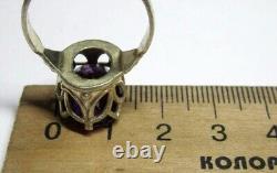Bague en argent sterling soviétique russe vintage 875 avec saphir, bijoux pour femmes taille 9