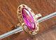 Bague En Or Rose Vintage 14 Carats Avec Une Grande Rubis Rose De L'urss Soviétique Russe, Taille 7,5
