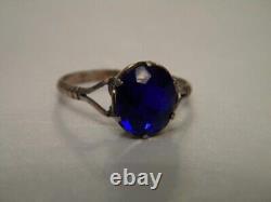 Bague soviétique vintage en argent sterling russe 875 avec pierre de saphir taille 9 URSS