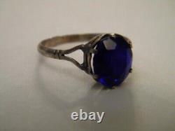 Bague soviétique vintage en argent sterling russe 875 avec pierre de saphir taille 9 URSS