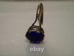 Bague soviétique vintage en argent sterling russe 875 avec pierre de saphir taille 9 URSS