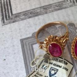 Bague vintage en or 585 14K avec rubis, bijoux pour femmes, russe soviétique URSS rare de Bronnitsky