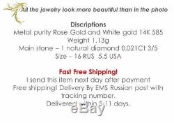 Bijoux Vintage Russe Urss Bague Rose Massif Gold14k 585 Taille De Diamant 5,5 1,13 G