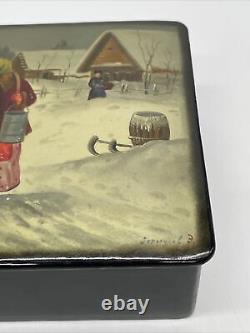 Boîte en papier mâché laqué russe Fedoskino de l'ère soviétique peinte à la main de style vintage URSS