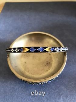 Bol à sucre en émail russe soviétique vintage sur argent, vers 1970