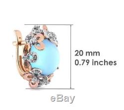 Boucles D'oreille New Russian Solid Rose Gold 14k 585 Ussr Fine Bijoux Topaze Bleue 5.68g