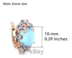 Boucles D'oreille New Russian Solid Rose Gold 14k 585 Ussr Fine Bijoux Topaze Bleue 5.68g
