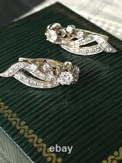Boucles D’oreilles 14k White Yellow Gold European Vintage Diamond Russe/soviétique