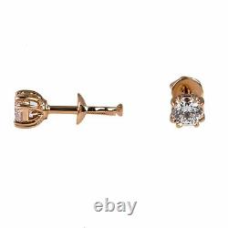 Boucles D’oreilles Or Russe Solid Rose Or 14k 585 Diamant 1.88g Stud Soviet Ussr