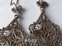 Boucles D'oreilles Soviétiques Antiques Argent Sterling 985, Bijoux Pour Femmes 9.16 G