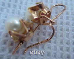 Boucles D’oreilles Soviétiques Soviétiques Rose Gold Pearl Vintage 583 Timbre