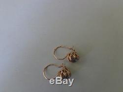 Boucles D'oreilles Vintage En Or Rose Massif Soviétique 14k 583 Étoile Alexandrite 4.01 Gr Russe