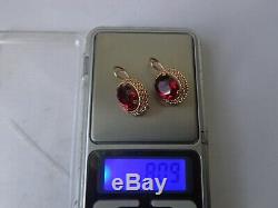 Boucles D'oreilles Vintage Soviétique Solide Or Rose 14k 583 Star Ruby 8,09 Gr Urss Russe