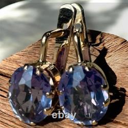 Boucles d'oreilles anciennes Or 583 14K Bijoux Alexandrite Femme Russe URSS Rare Ancien