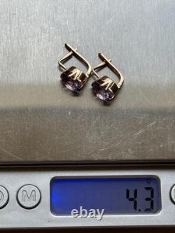 Boucles d'oreilles anciennes Or 583 14K Bijoux Alexandrite Femme Russe URSS Rare Ancien
