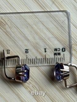 Boucles d'oreilles anciennes Or 583 14K Bijoux Alexandrite Femme Russe URSS Rare Ancien