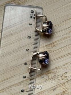 Boucles d'oreilles anciennes Or 583 14K Bijoux Alexandrite Femme Russe URSS Rare Ancien