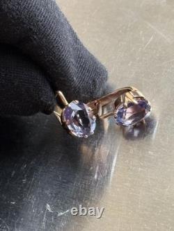 Boucles d'oreilles anciennes Or 583 14K Bijoux Alexandrite Femme Russe URSS Rare Ancien