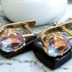 Boucles d'oreilles anciennes Or 583 14K Bijoux Alexandrite Femme Russe URSS Rare Ancien