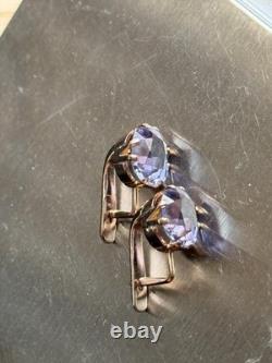 Boucles d'oreilles anciennes Or 583 14K Bijoux Alexandrite Femme Russe URSS Rare Ancien
