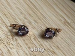Boucles d'oreilles anciennes Or 583 14K Bijoux Alexandrite Femme Russe URSS Rare Ancien