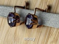 Boucles d'oreilles anciennes Or 583 14K Bijoux Alexandrite Femme Russe URSS Rare Ancien