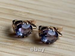 Boucles d'oreilles anciennes Or 583 14K Bijoux Alexandrite Femme Russe URSS Rare Ancien