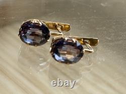 Boucles d'oreilles anciennes Or 583 14K Bijoux Alexandrite Femme Russe URSS Rare Ancien