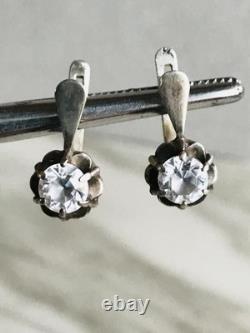 Boucles d'oreilles en fianites argent 22 carats 925 URSS Vintage cadeau russe soviétique 219