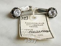 Boucles d'oreilles en fianites argent 22 carats 925 URSS Vintage cadeau russe soviétique 219