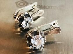 Boucles d'oreilles en fianites argent 22 carats 925 URSS Vintage cadeau russe soviétique 219