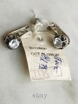 Boucles d'oreilles en fianites argent 22 carats 925 URSS Vintage cadeau russe soviétique 219