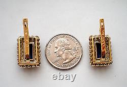 Boucles d'oreilles en or jaune et blanc 18 carats 750, diamants et saphirs de l'époque soviétique russe de l'URSS