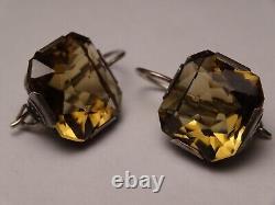 Boucles d'oreilles rétro vintage en citrine russe en argent sterling 875 bijoux soviétiques de l'URSS
