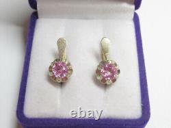 Boucles d'oreilles soviétiques vintage en argent sterling doré russe avec améthyste bijoux URSS