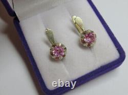 Boucles d'oreilles soviétiques vintage en argent sterling doré russe avec améthyste bijoux URSS