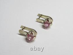 Boucles d'oreilles soviétiques vintage en argent sterling doré russe avec améthyste bijoux URSS