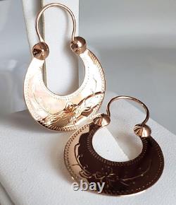 Boucles d'oreilles soviétiques vintage originales de l'URSS ''Sudarushki'' en or rose massif 583 14K 1968