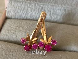 Boucles d'oreilles vintage Or 585 14K Bijoux en rubis pour femmes URSS russe soviétique Rare Ancien 20